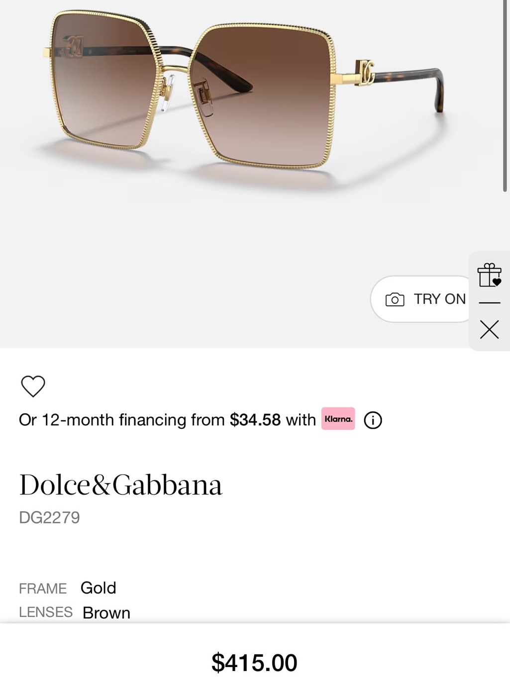 Dolce & Gabbana Gold Frame Brown Gradient Women's Sunglasses